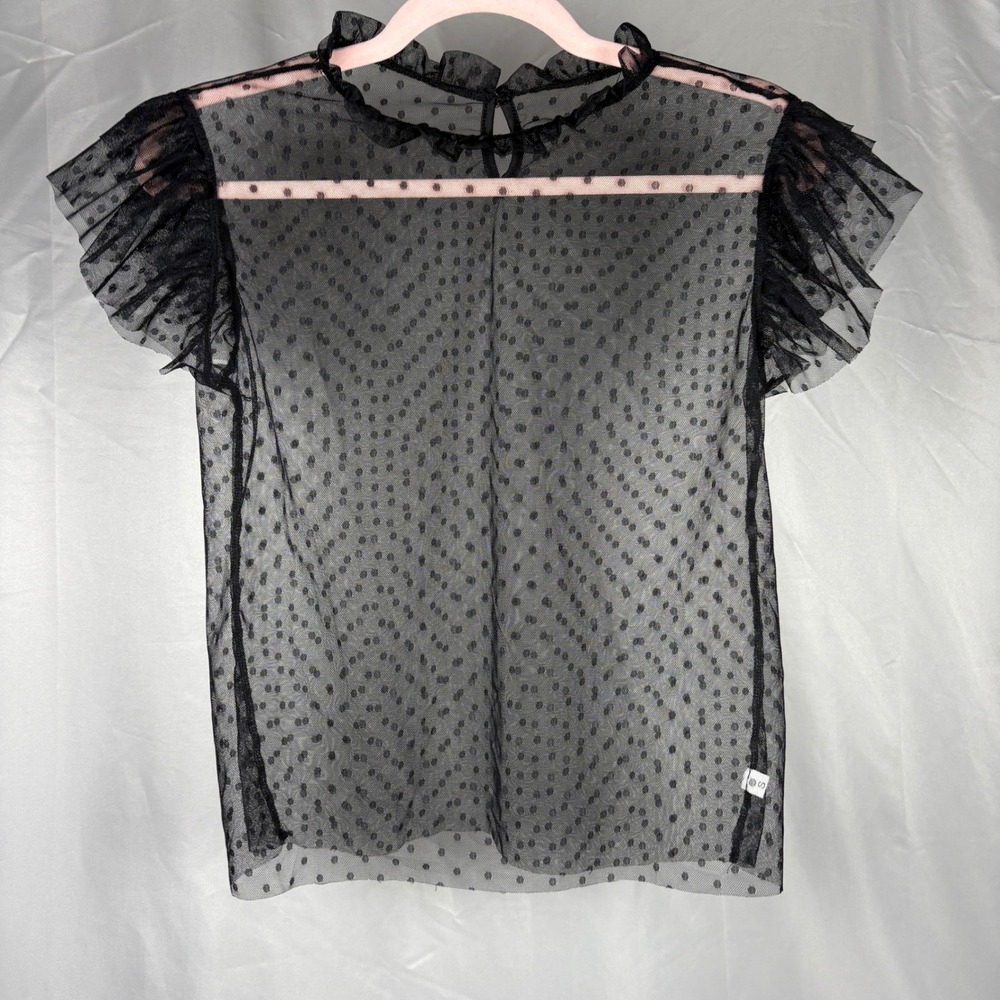 Black Sheer Swiss Dot Mesh Ruffle Blouse Witchygoth Punk-Sexy Top Small